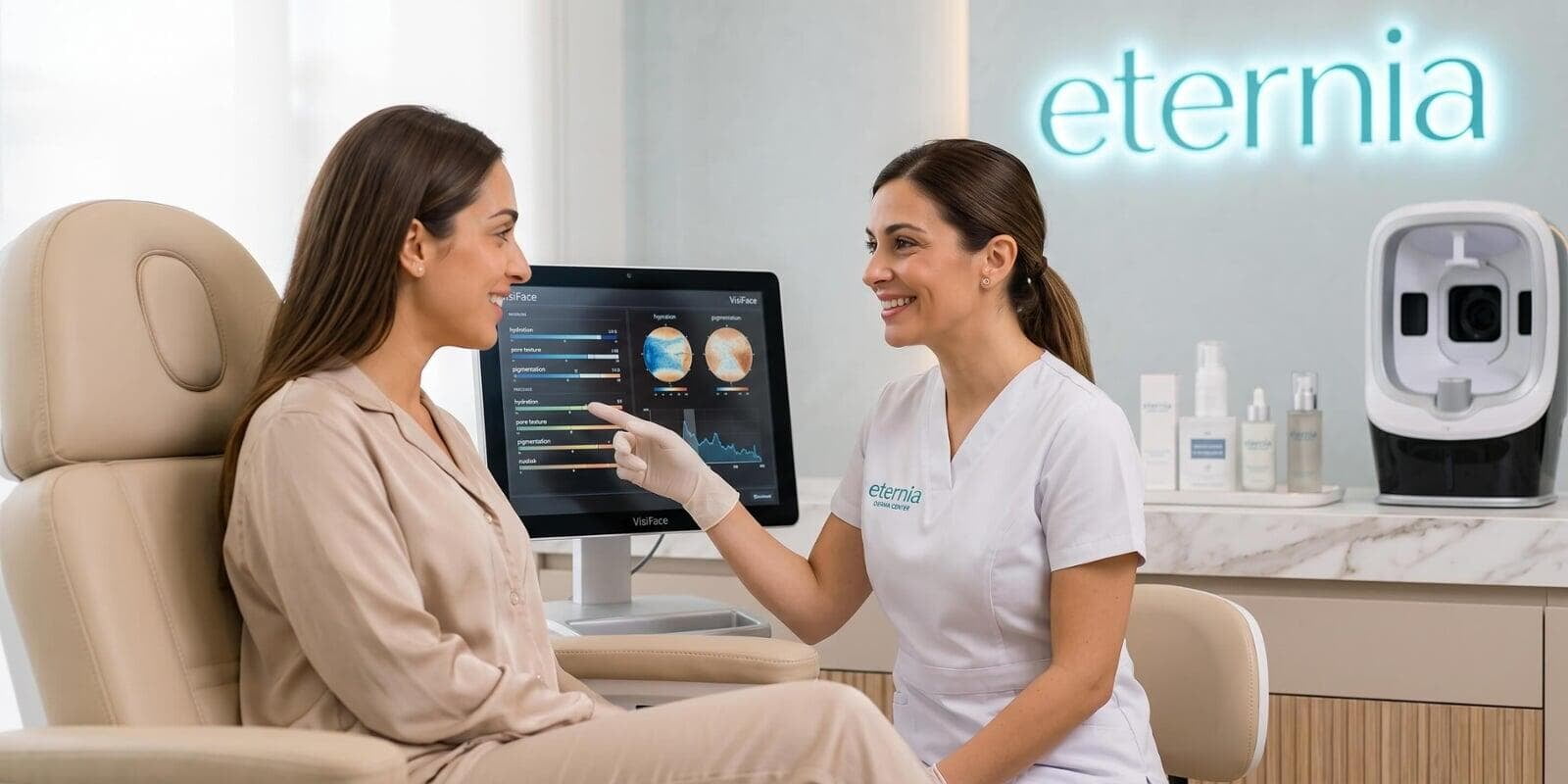 Evaluación de piel antes de una limpieza facial con PDRN en Quito