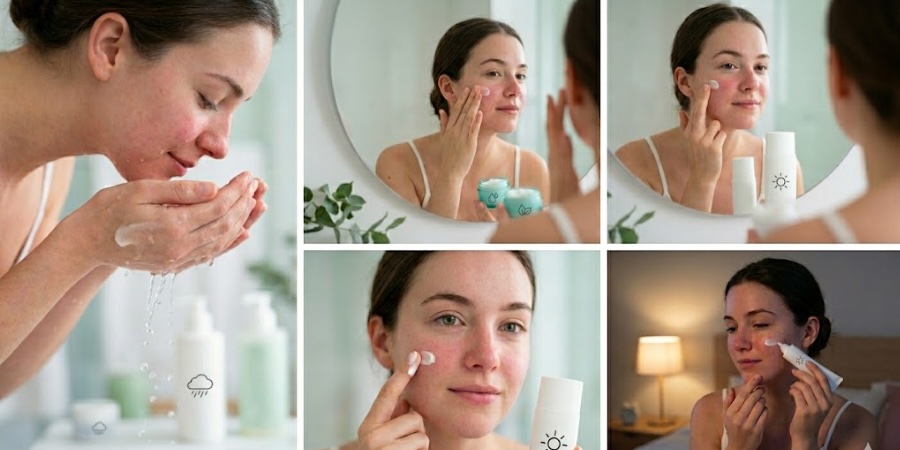 Rutina de cuidado facial para piel sensible y rosácea