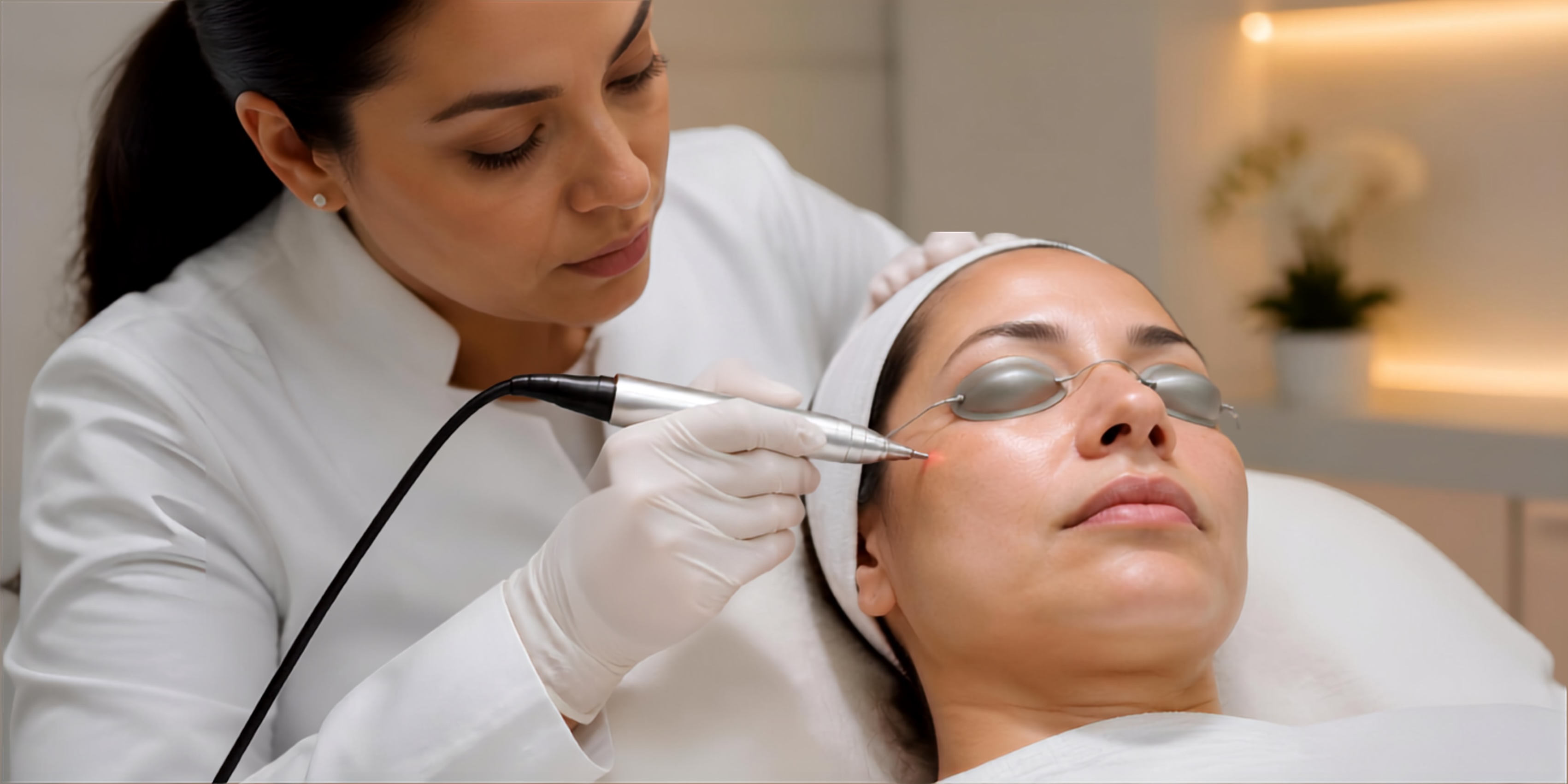 Tratamiento láser realizado en el contorno de ojos de una paciente